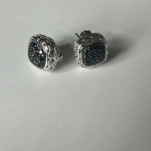 John Hardy Silver Chain Stud Black Diamond Earrings